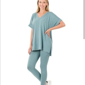 BRUSHED DTY MICROFIBER LOUNGEWEAR SET